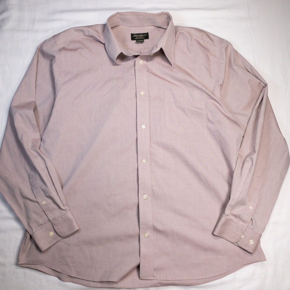 Eddie Bauer Mens XL Relaxed Fit Wrinkle Resistant Cotton Button Down Shirt Mauve